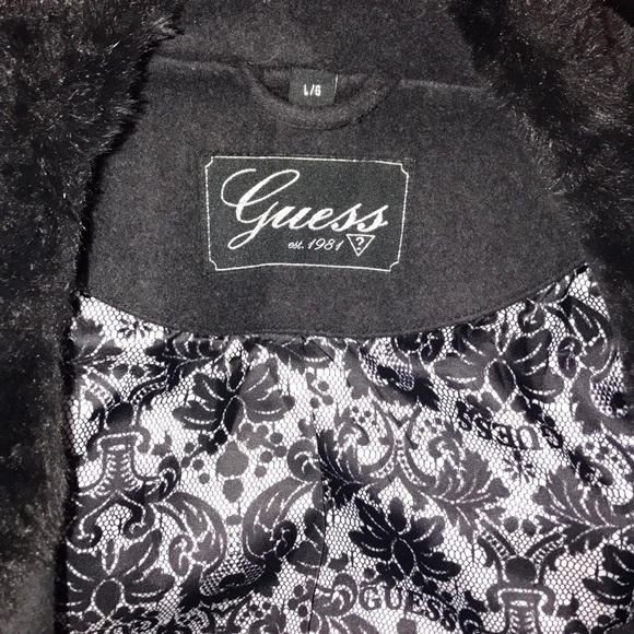 Guess Black Fur Pea Coat - Picture 2 of 4
